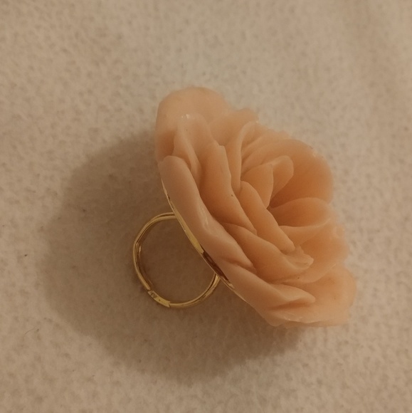 Large bijoux pink flower gold ring vintage - Picture 5 of 6